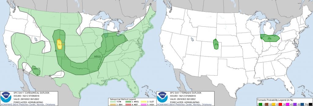 SPC Outlook for 7-29-2016 - 1630z (10:30 AM MDT)